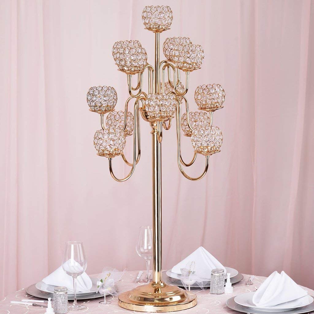 Efavormart 39.5" Gold Crystal Beaded 13 Arm Candelabra Chandelier Votive Candle Holder Wedding Centerpiece